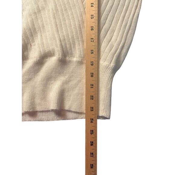 Vtg Grandma Cozy Sweater S Ribbed Knit Puff Sleeve Fitted Wrap Acrylic - Picture 3 of 8